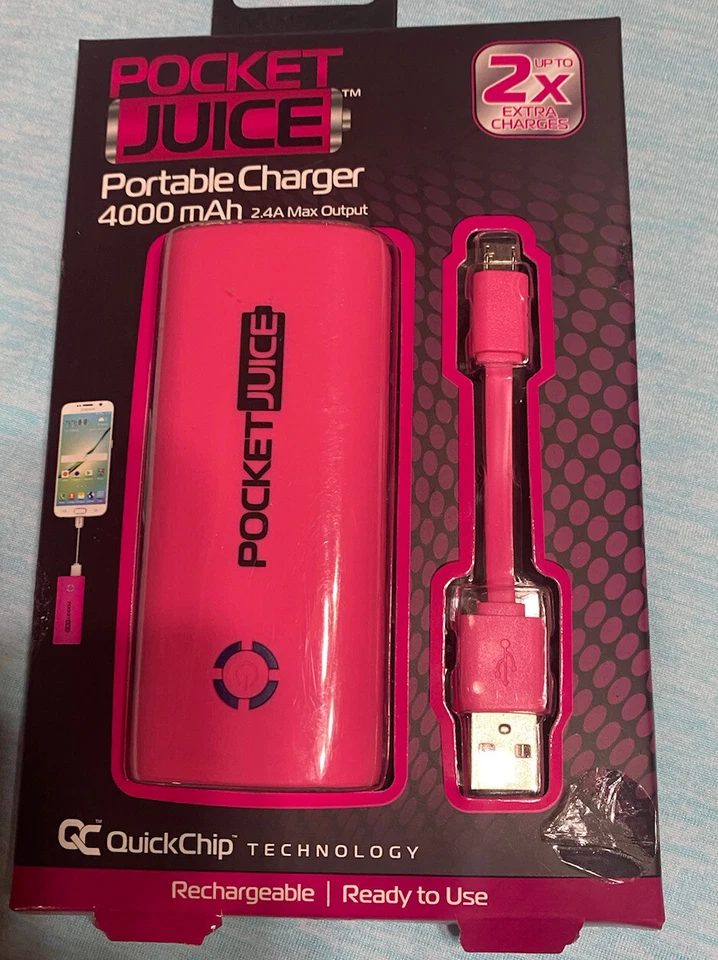 Tzumi PocketJuice 4,000 mAh Portable Charger Pink New - Image 2 of 4