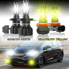 4x LED Headlight High/Low + Fog Bulbs For Honda Fit 2006-2019 2020 White/Yellow