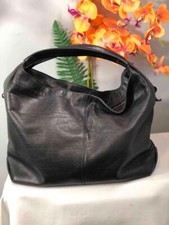 ARCADIA Black Pebbled Slouchy Leather Hobo Sh...