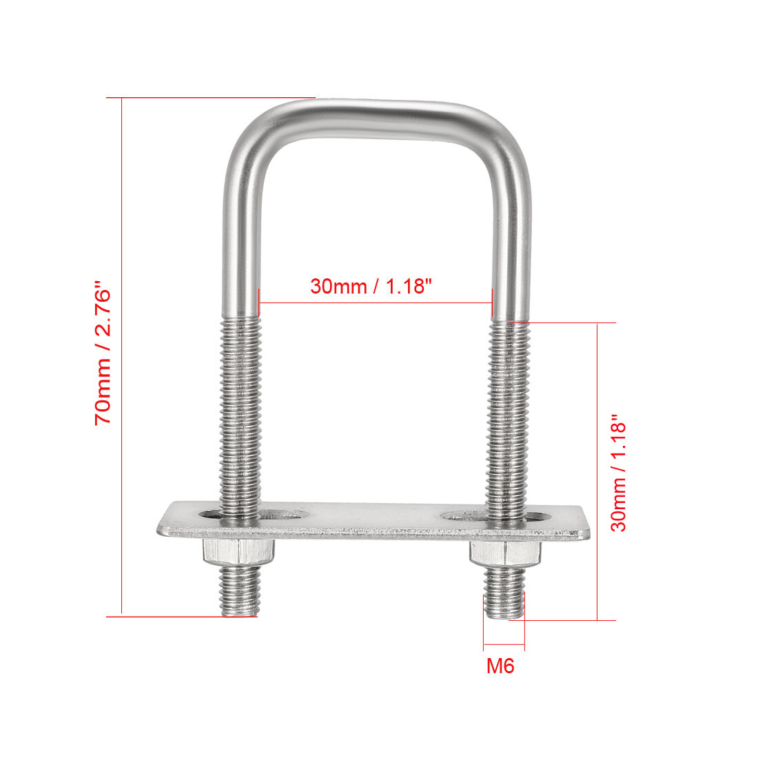 Sourcing Map U-Bolzen Edelstahl - M6, 30mm Innenbreite, 90mm Länge, Mit Muttern & Platten