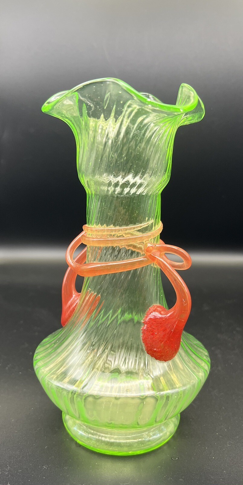 Unusual Vintage Art Deco Bohemian Czech Uranium Peach Handles Glass Vase eBay