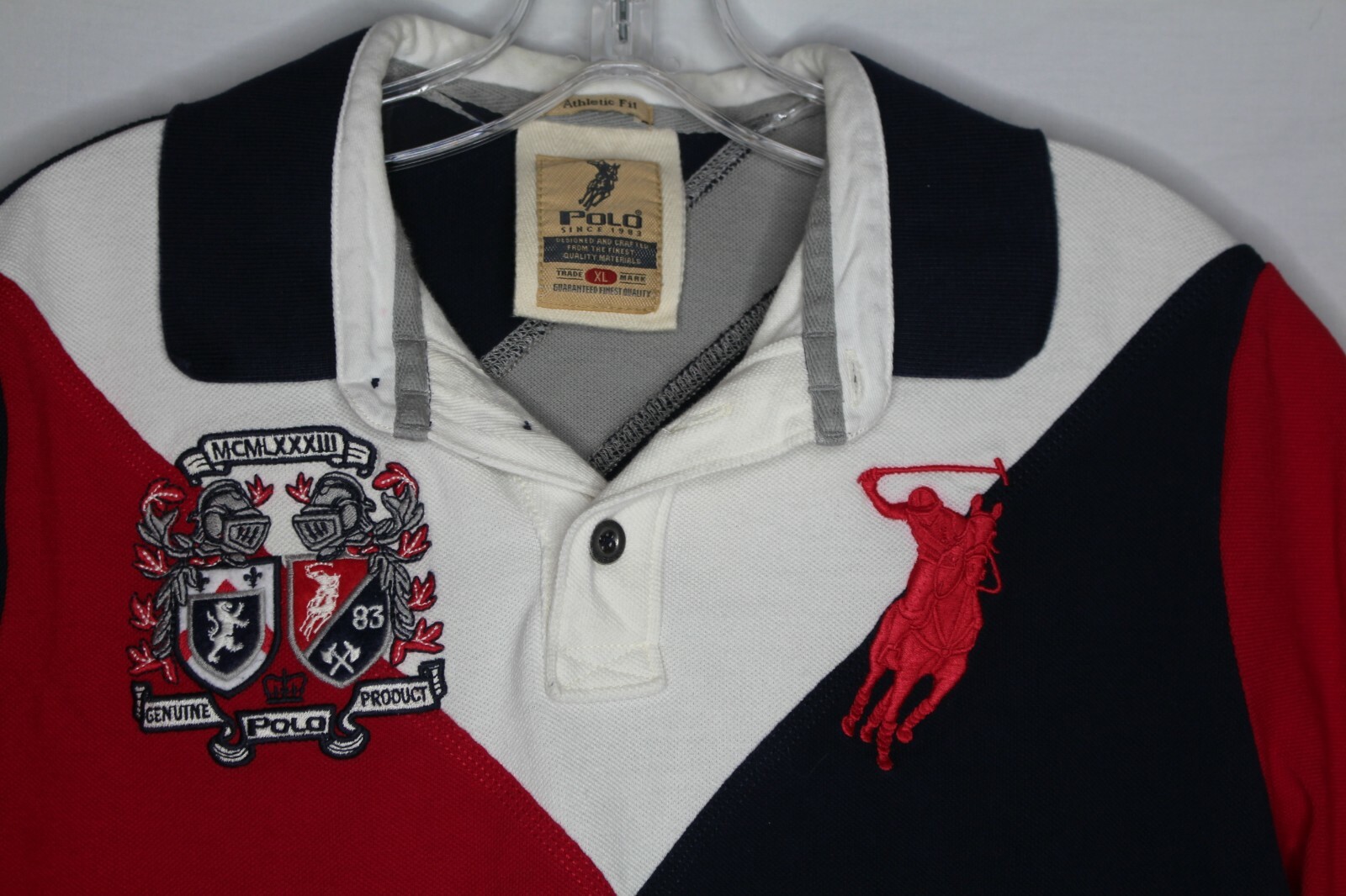 Polo vintage color block grande emblema pony camicia x grande anni 90? Etichetta in tessuto