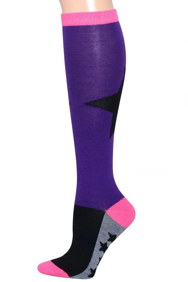 2 PARES CALCETINES HASTA LA RODILLA MUJER MULTICOLOR BLOQUE DE COLOR ESTAMPADO DE ESTRELLAS TALLA 9-11 Foto 4 de 4