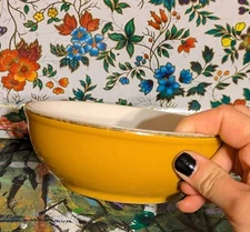 Vintage Small Yellow Homer Laughlin Bowl Marked Best China U.S.A. JC Gold Trim