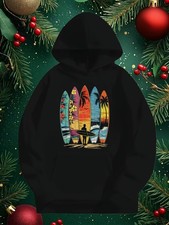 Men's  Women's Surfing Hooded Sweatshirt - Hawaii Beach Surfboard  Wave Graphi