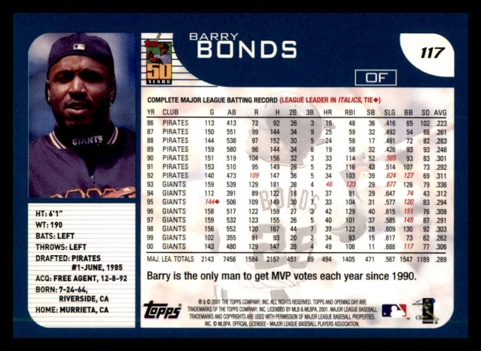 2001 Topps Opening Day - Barry Bonds #497 NM - Image 2 of 2