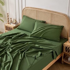 Yibeizi Green 100 Washed Cotton Linen Feel Sheet Set King Size 4 Pieces Deep