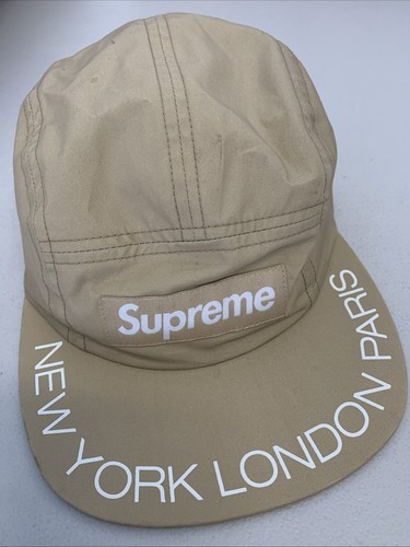 Supreme Visor Print Camp Cap Hat Light Khaki Tan Box Logo SS18 Authentic Rare