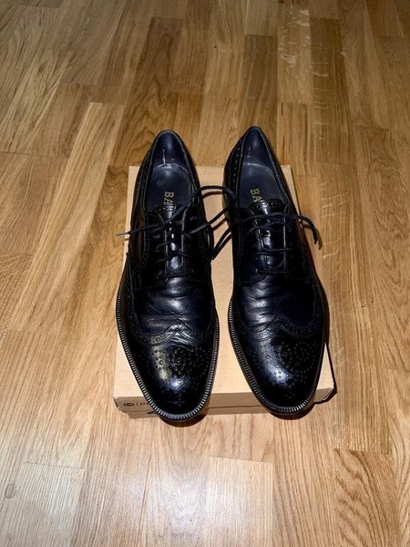 Men Bally Heels Black Leather 42.5 #5L5D