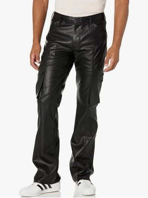 HUDSON Mens Walker Cargo Kick Flare, Vegan Leather, Phantom Black, Size 28 NEW