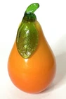 VTG MCM Murano Hand Blown Glass Art Pear Figurine Fruit Yellow Orange Green 4.5"