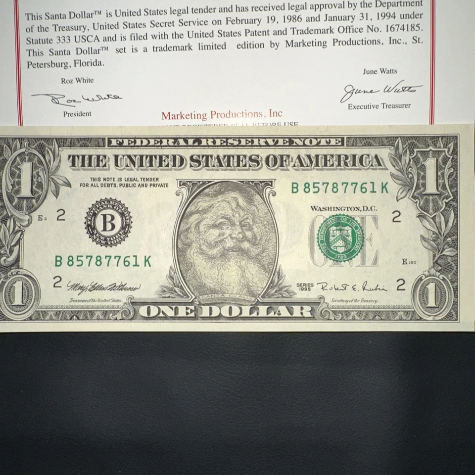 1985 Santa Claus Limited Edition real One Dollar Bill - Uncirculated - Image 2 of 4