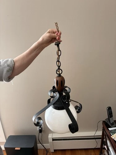 Vintage Hanging White Milk Glass Globe Swag Lamp Pendant Light ~ Union Made USA