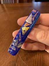 Dichroic Glass Barrette Blue Dots Metal Made in France Blue 3.5" Hair Clip