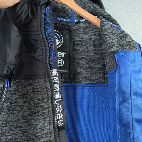 Superdry Jacket Men Small Black Gray Mountain Softshell Hybrid Zip Hooded Jacket - Picture 4 of 22