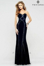 Faviana 7582 Jersey sweetheart Sequin detail Gown Sz 4 Navy