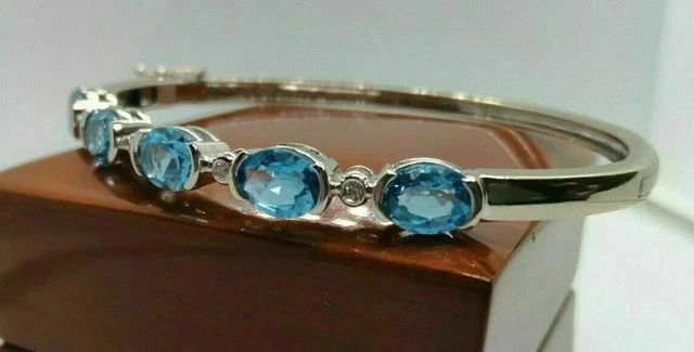 Brazalete Brazalete Topacio Creado en Laboratorio Corte Ovalado 4CT Chapado en Oro Blanco 14K 7.5" Foto 2 de 4