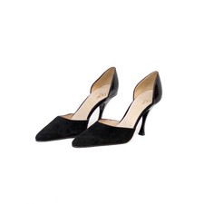 CHANEL Vtg Black Suede Patent Leather Pointed D'orsay 3.5" Heels 39.5/38.5/8.5