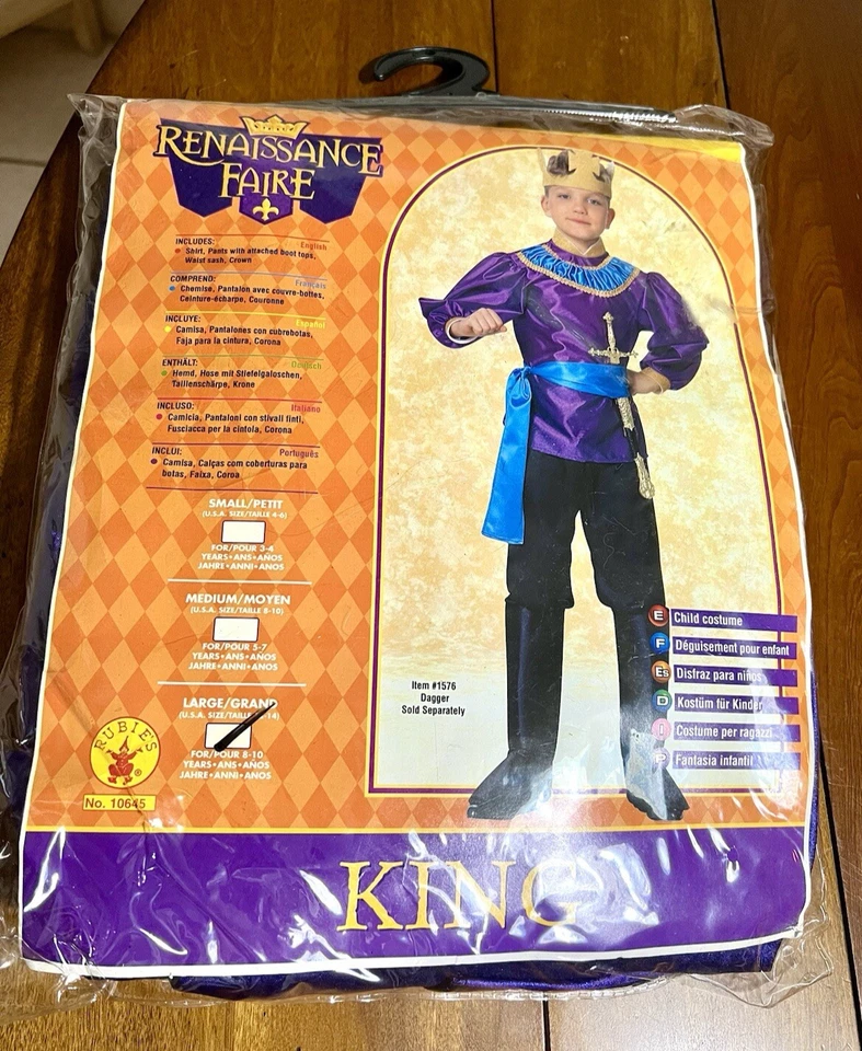Disfraz de Rey Halloween para Niños Conjunto Completo con Corona Talla Grande 8-10 Renacimiento Foto 3 de 4
