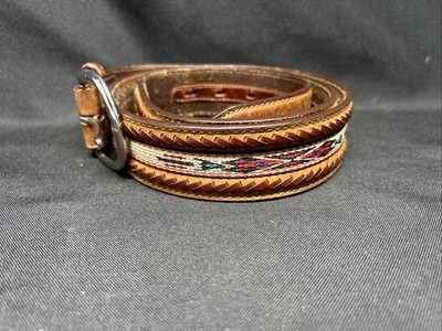 Silver Creek Western Leather Belt Sz 40 Brown Braided Aztec Pattern