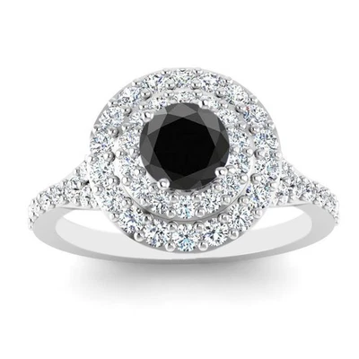 2,60Kt Zertifiziert Natürlich Schwarz & Weiß Diamant Ring Im 925 Sterling Silber - Bild 1 von 2