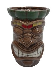 Tiki Mug Ceramic Polynesian Style Brown & Gre...
