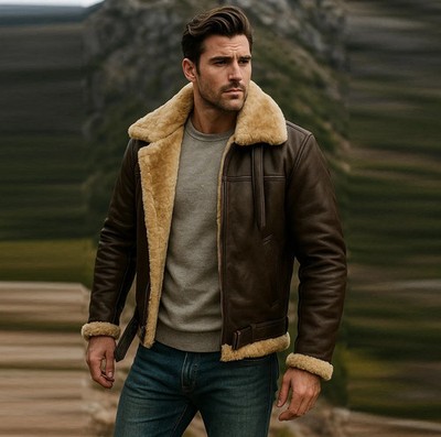 MENS B3 RAF AVIATOR SHEEP SKIN LEATHER BOMBER WINTER FLYING PILOT JACKET COAT