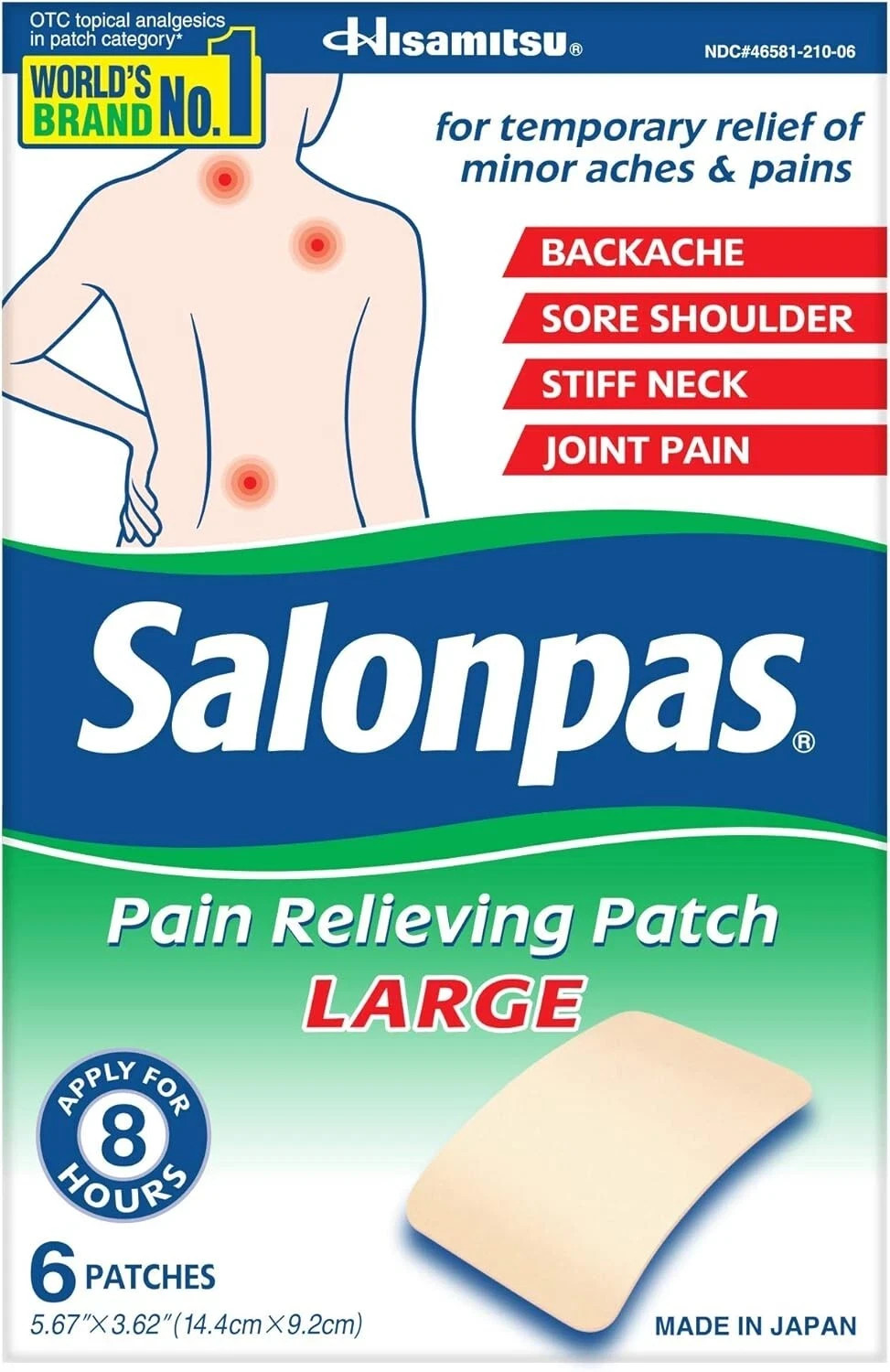 Salonpas Large Pain Relieving Patches, 6 Count, for Multi-Area Pain Relief