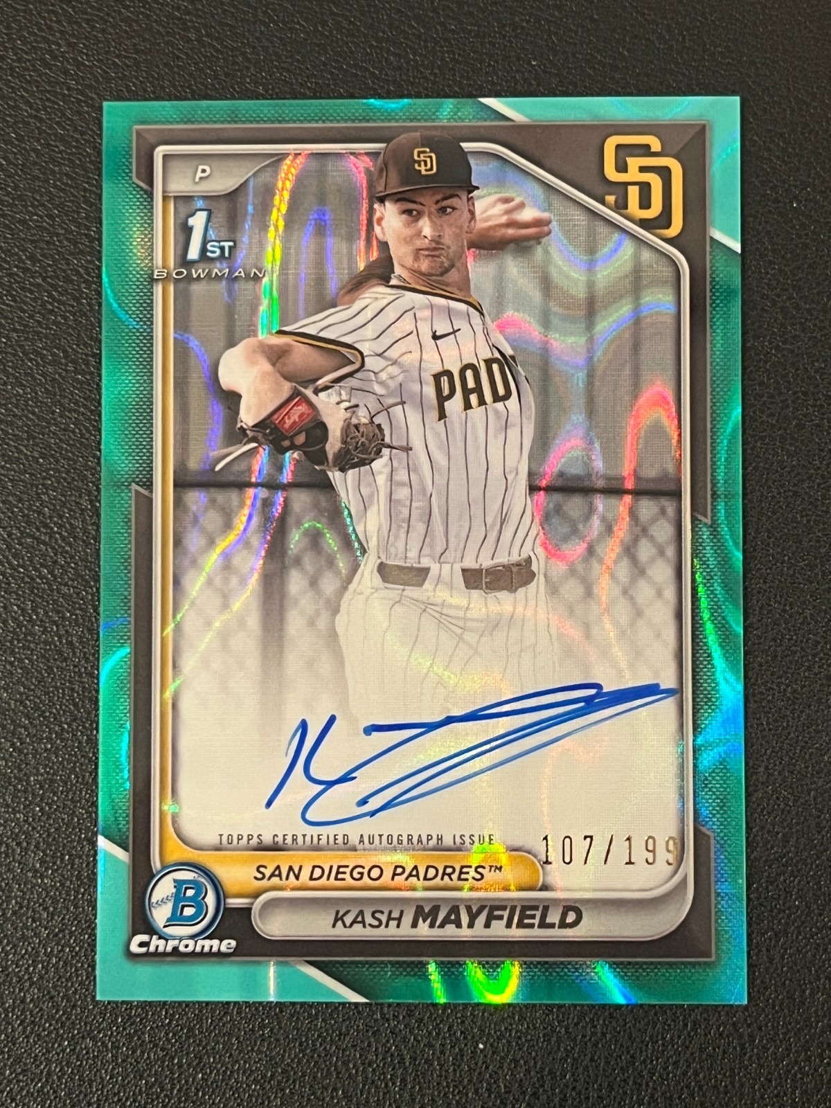 Kash Mayfield 2024 Bowman Chrome 1st Aqua Lava Refractor Auto /199 Padres