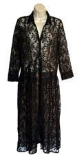 New! Zara Black Semi Sheer Maxi Floral Lace Shirt Dress Long Duster Sz S Boho