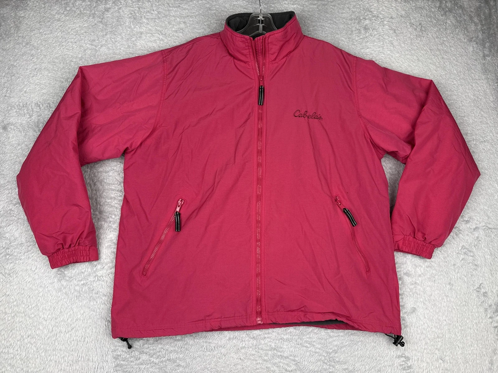 Cabelas Jacket Mens XL Pink Fleece Lined Full Zip Windbreaker Outdoor Hiking 10k