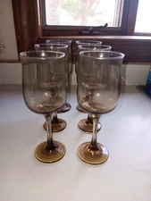 6 Vintage Libby Smoke Brown Wine Glasses