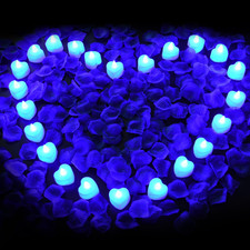 2000Pcs Blue Artificial Rose Petals with 24Pcs Blue LED Tea Lights