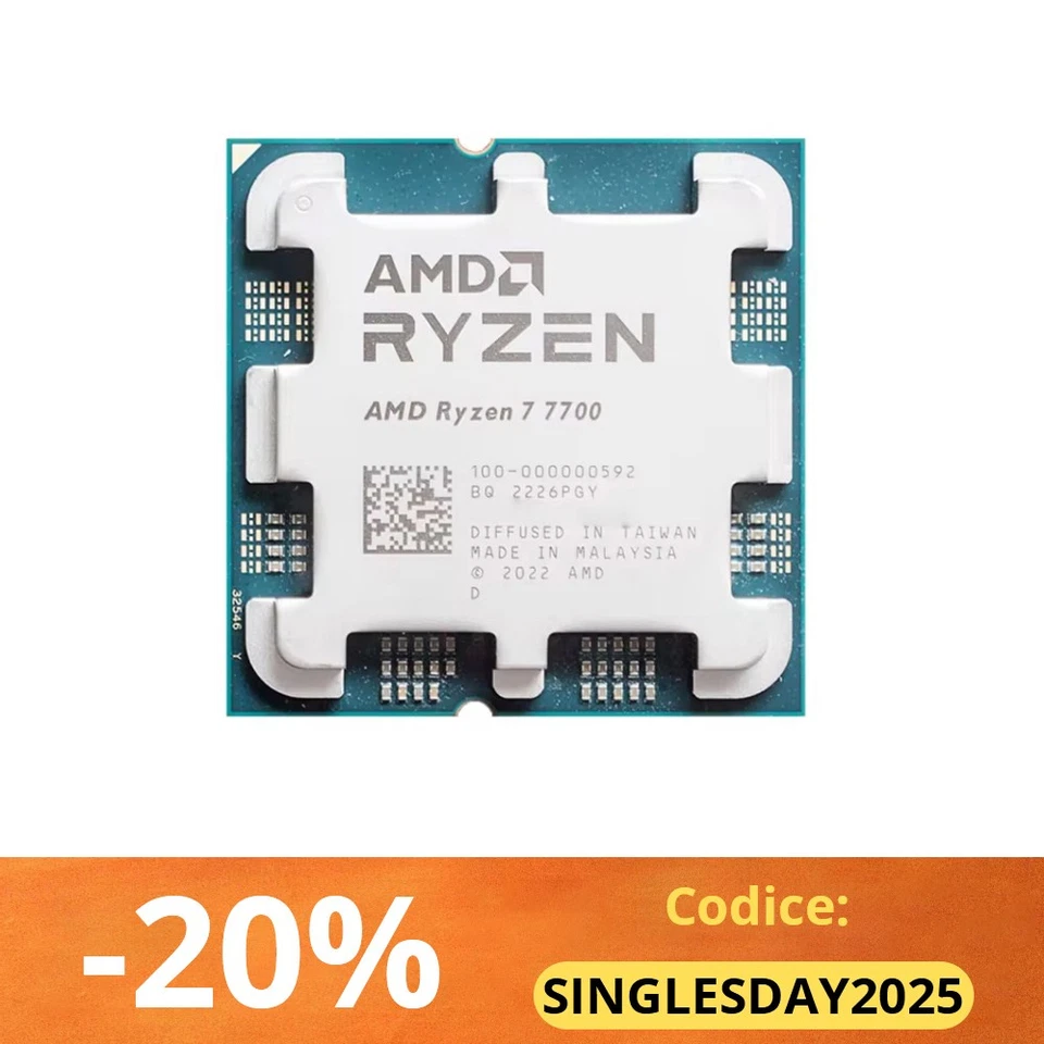 AMD Ryzen 7 7700 CPU Tray AM5 3.8GHz 8Core 16Thread L3 Cache 32MB Sockel 