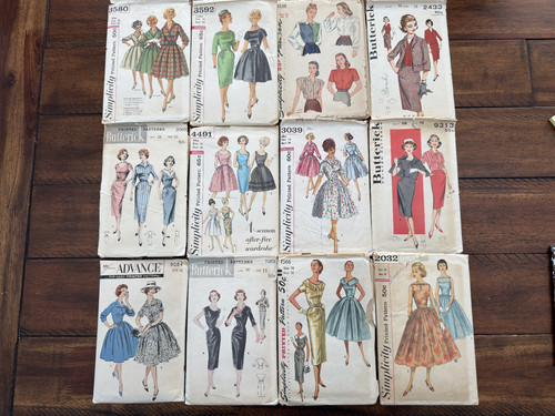 Vintage 1950's 60's Sewing Pattern Lot, Mid Century Dress & Blouse, Bust 33-38
