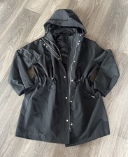 Parka Mantel Kapuze Verstellbare Taillie Reißverschluss M Schwarz Zara NP39.99