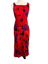 Style Studio Maxi Sundress Womens Medium Red Floral Belted Boat Neck Summer