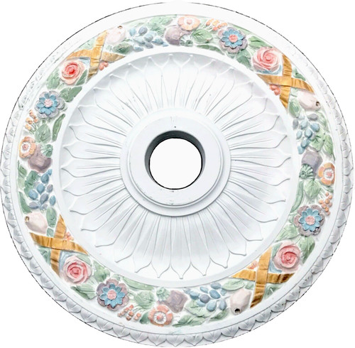 Ceiling Medallion Lighting Hand Painted Floral 24" Round Chandelier White Decor