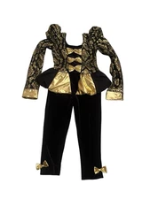 Revolution Dance Costume Black Gold Velvet Bows Spandex Size XLC