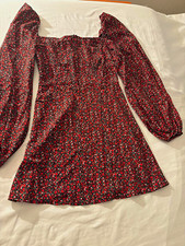 PrettyLittleThing Black Red White Floral Square Neck Puff Sleeve Mini Dress 4