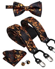 Suspender and Bow Tie for Men Paisley Solid Mens Suit Braces Orange Black