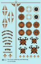 K4 G 1:24 Scale Decals Fire Engine Truck Markings Bronze, Silver and Black