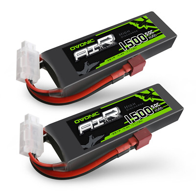 2x OVONIC 7.4V 50C 2S 1500mAh Lipo Battery with Deans Plug for RC Truck, Airsoft