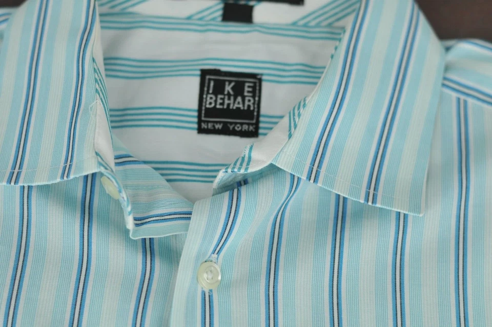 Camisa informal de algodón a rayas azules y blancas Ike Behar para niño L grande Foto 2 de 4