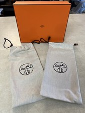Authentic Hermes Paris Orange Box 11.25  x 9  x 3  w/ Pair of Dust Bags 14  x 6.5  
