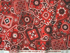 BANDANA RED BLACK WHITE PRINT WAVERLY  100% COTTON FABRIC   26X44 INCHES