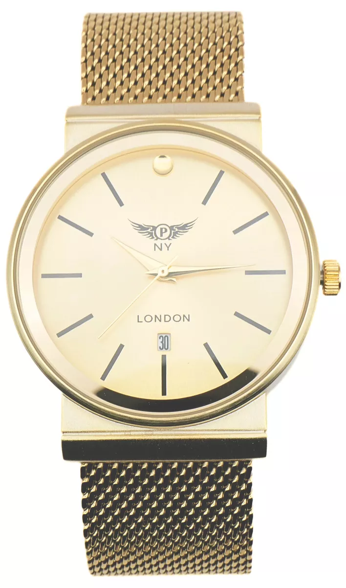 NY LONDON Gold and Gold face Men s Fashion Metal Mesh Strap Date