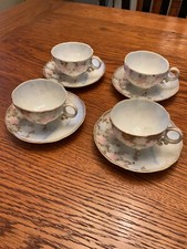 Antique Hand Painted Three Footed Demitasse Cups & Saucers (4 sets)