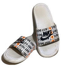 Nike Benassi JDI Slide Sandals Just Do It Print Men 8 White Black 631261-102