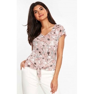 NEW ex Wallis Pink White Butterfly Tie Front Top sizes S 10 L 14 M 12